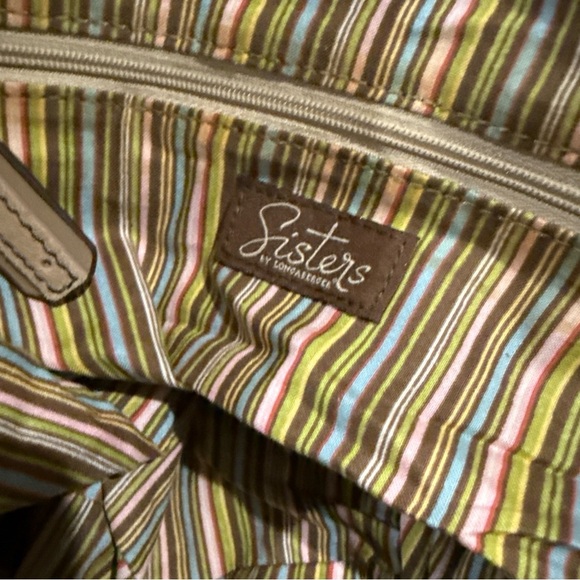 Longaberger Fold Over Hobo Handbag Purse Suede Leather Taupe Sisters P - Picture 12 of 12